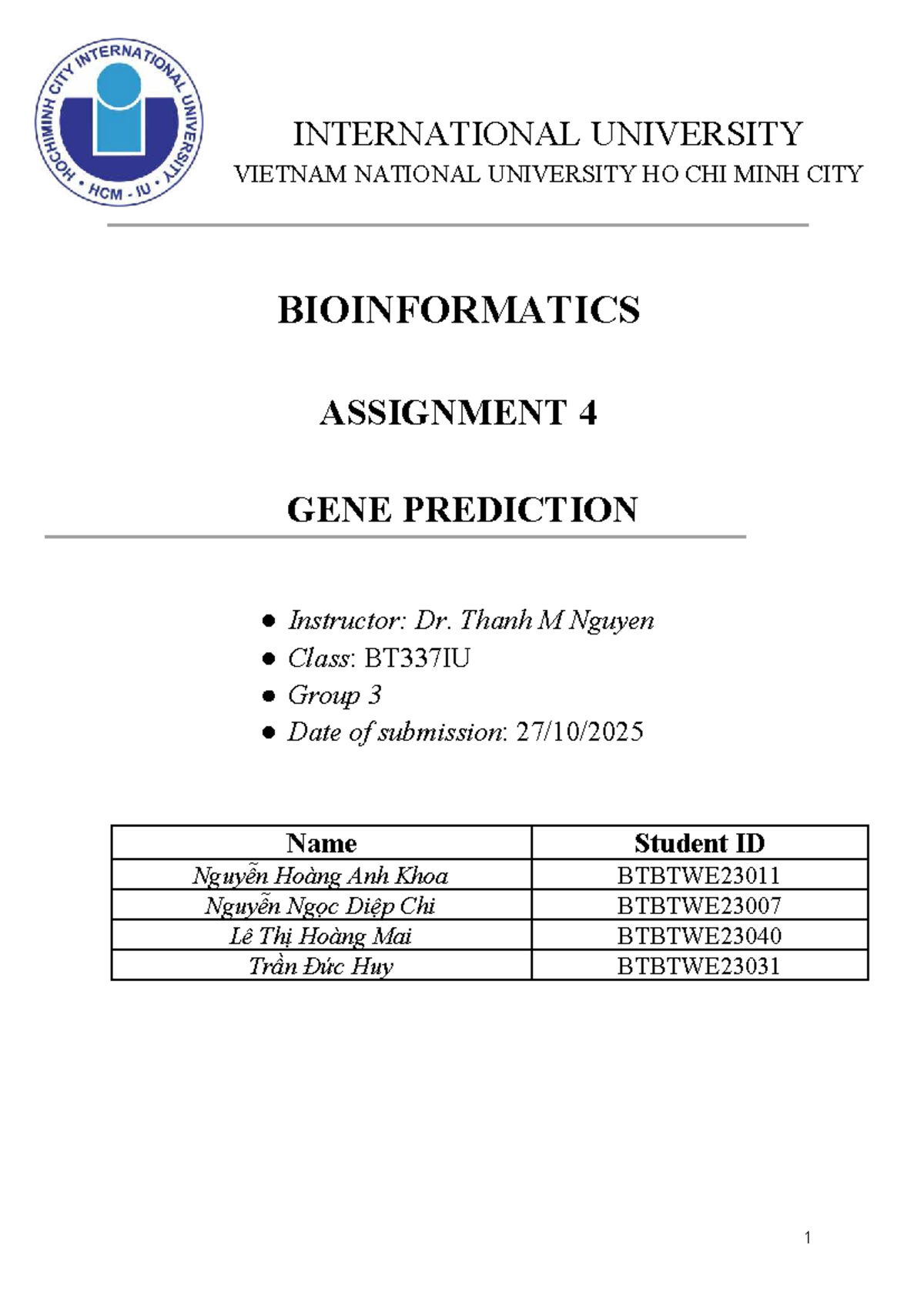 Bioinformatics BT337IU Assignment 4: Gene Prediction Analysis - Studocu