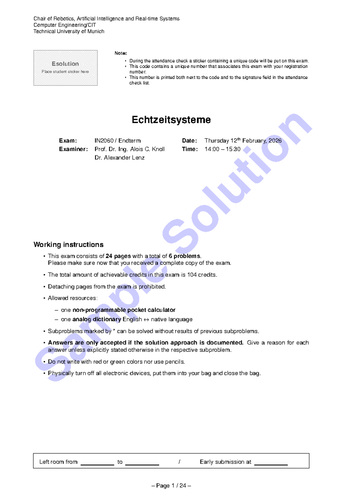 RTS 2026 Endterm Exam Solutions for Robotics and AI IN2060 - Document Preview