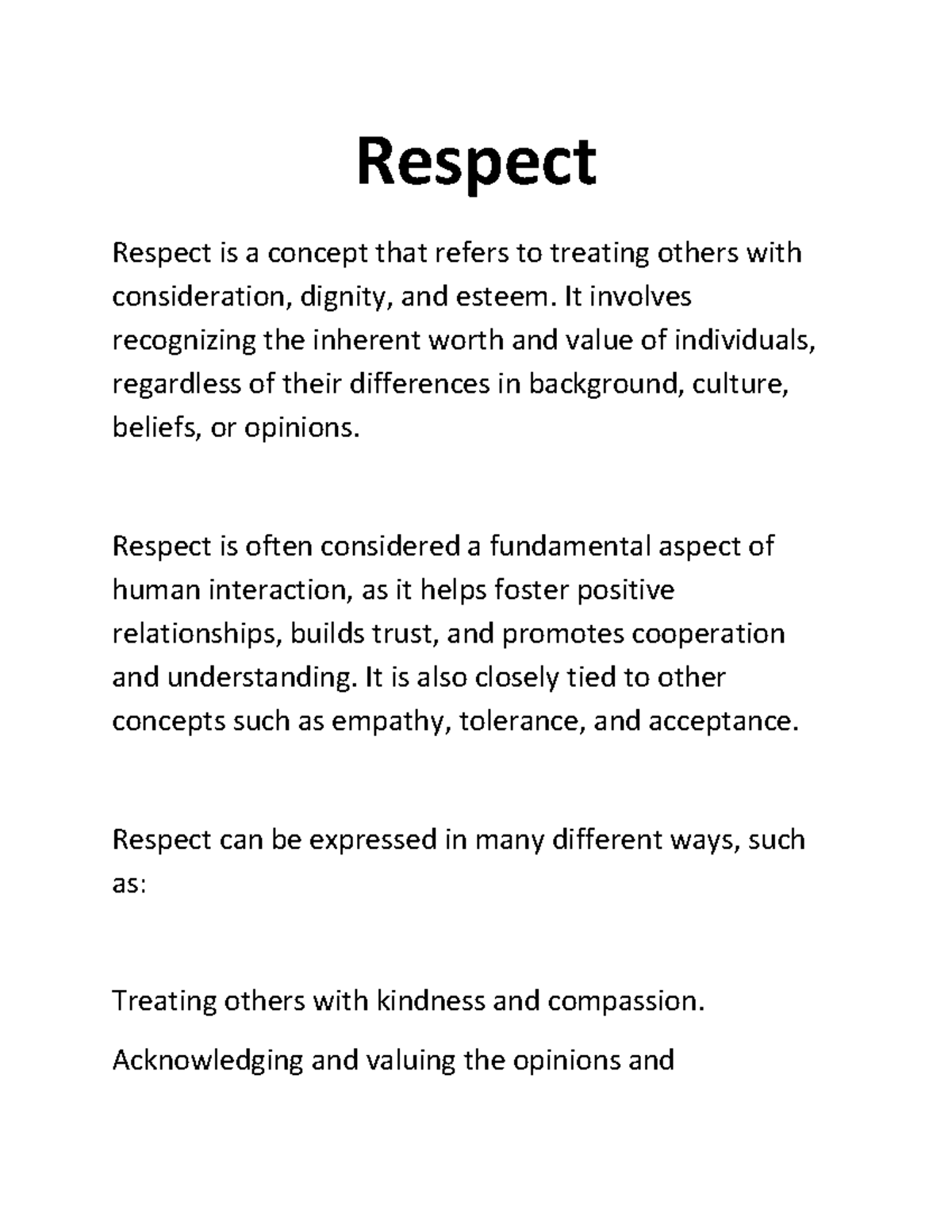 Professional Ethics: Understanding Respect - Part 1 - Studocu