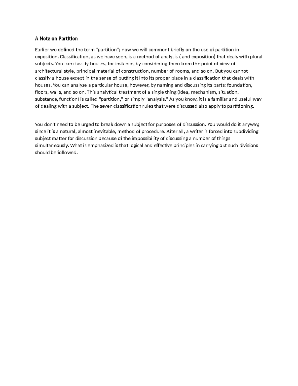 A Note on Partition Analysis - ELE139 - Studocu