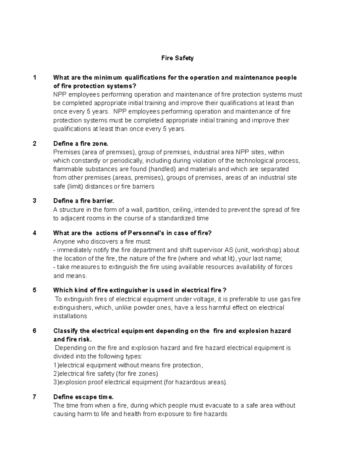 Fire Safety: Qualifications, Zones, Barriers, and Emergency Actions ...