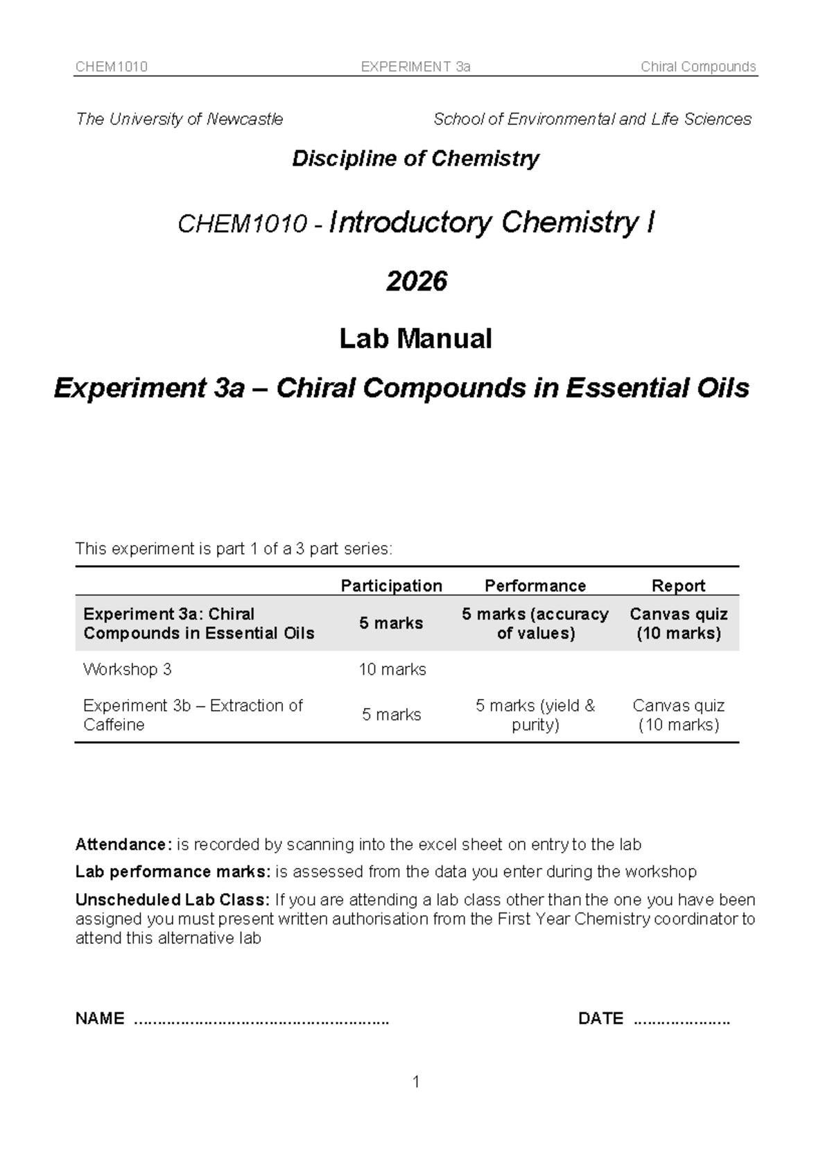 CHEM1010 Lab Manual: Experiment 3a - Chiral Compounds in Essential Oils ...