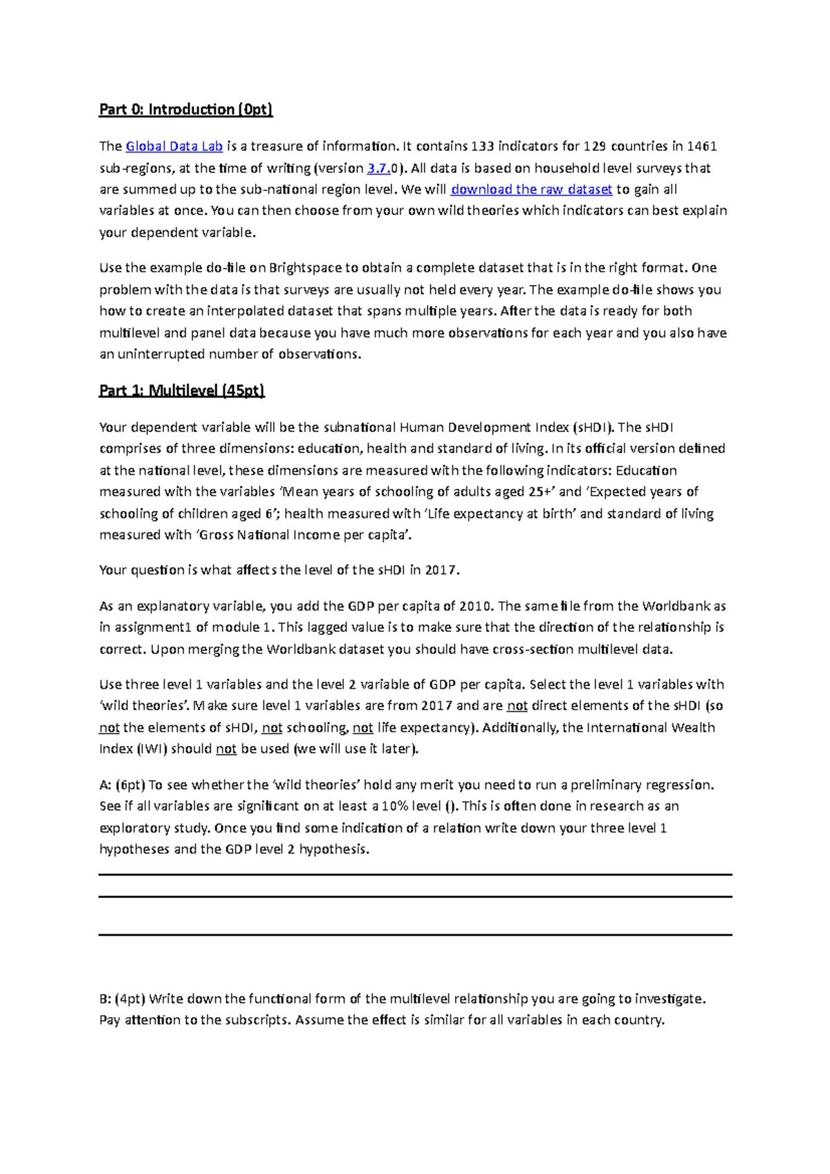 Module 7 Assignment: Analyzing Multilevel Data & sHDI Factors - Studeersnel