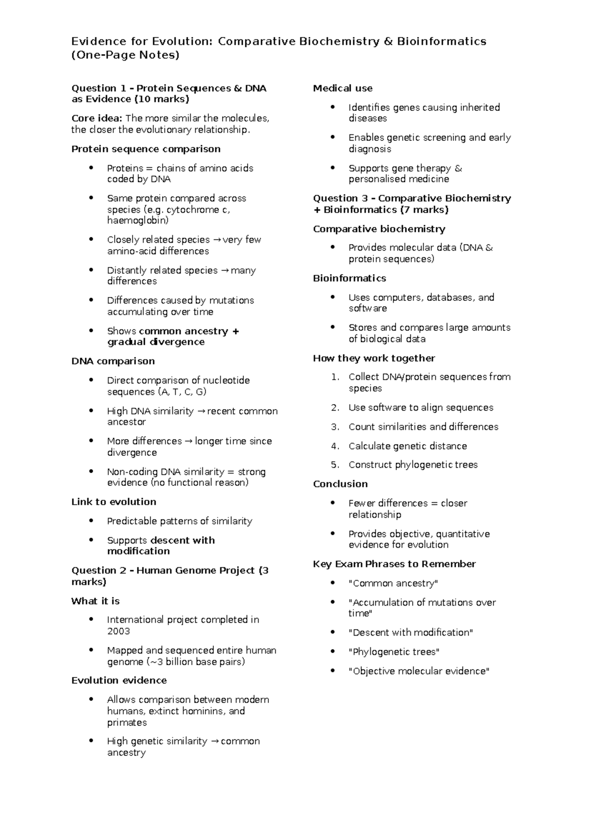 Comparative Biochemistry & Bioinformatics Notes: Evidence for Evolution ...