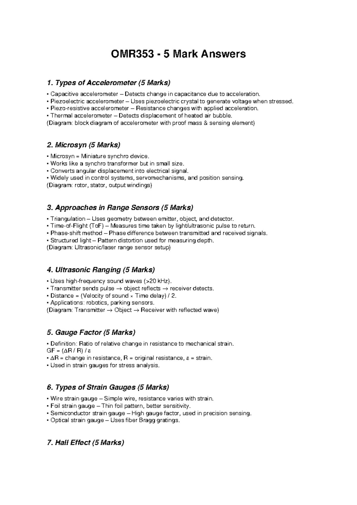 OMR353 5 Mark Answers - Types of Sensors and Their Applications - Studocu