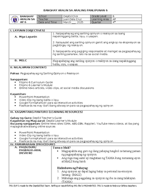 DLP- Circles - Detailed Lesson Plan in Mathematics 5 - DETAILED LESSON ...