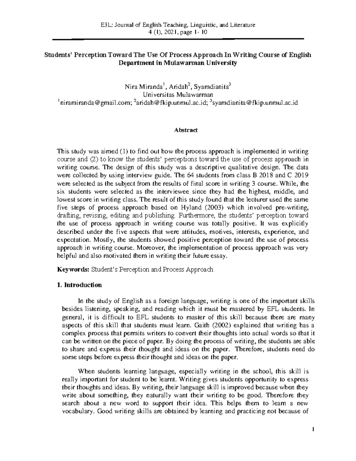 Students’ Perception Toward The Use Of Process Approach In Writing ...