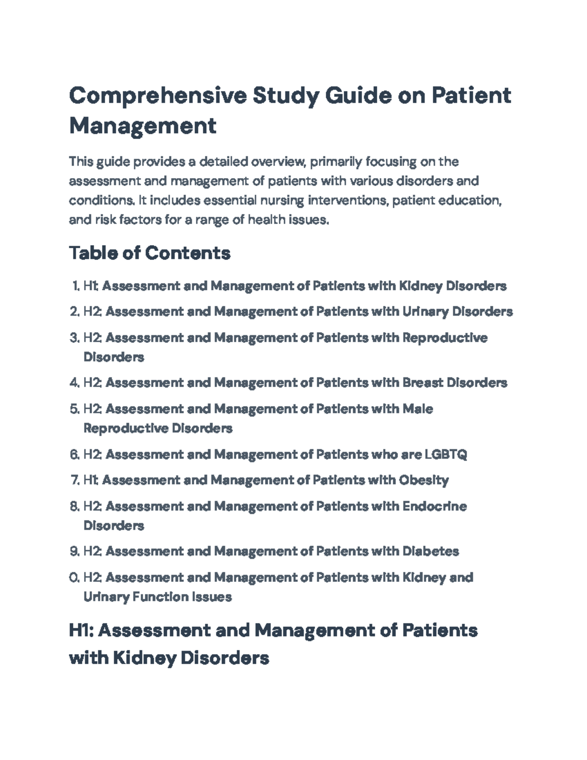 Comprehensive Patient Management Study Guide for Nursing (NUR301 ...