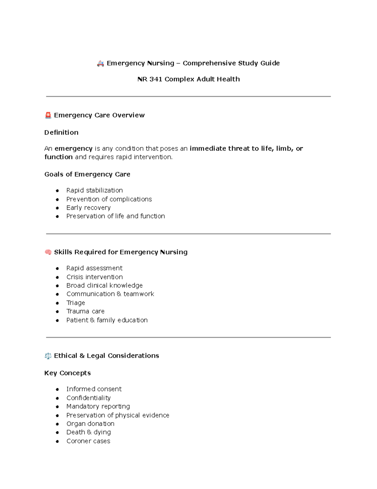 Emergency Nursing Comprehensive Study Guide NR 341: Week 5 Overview ...