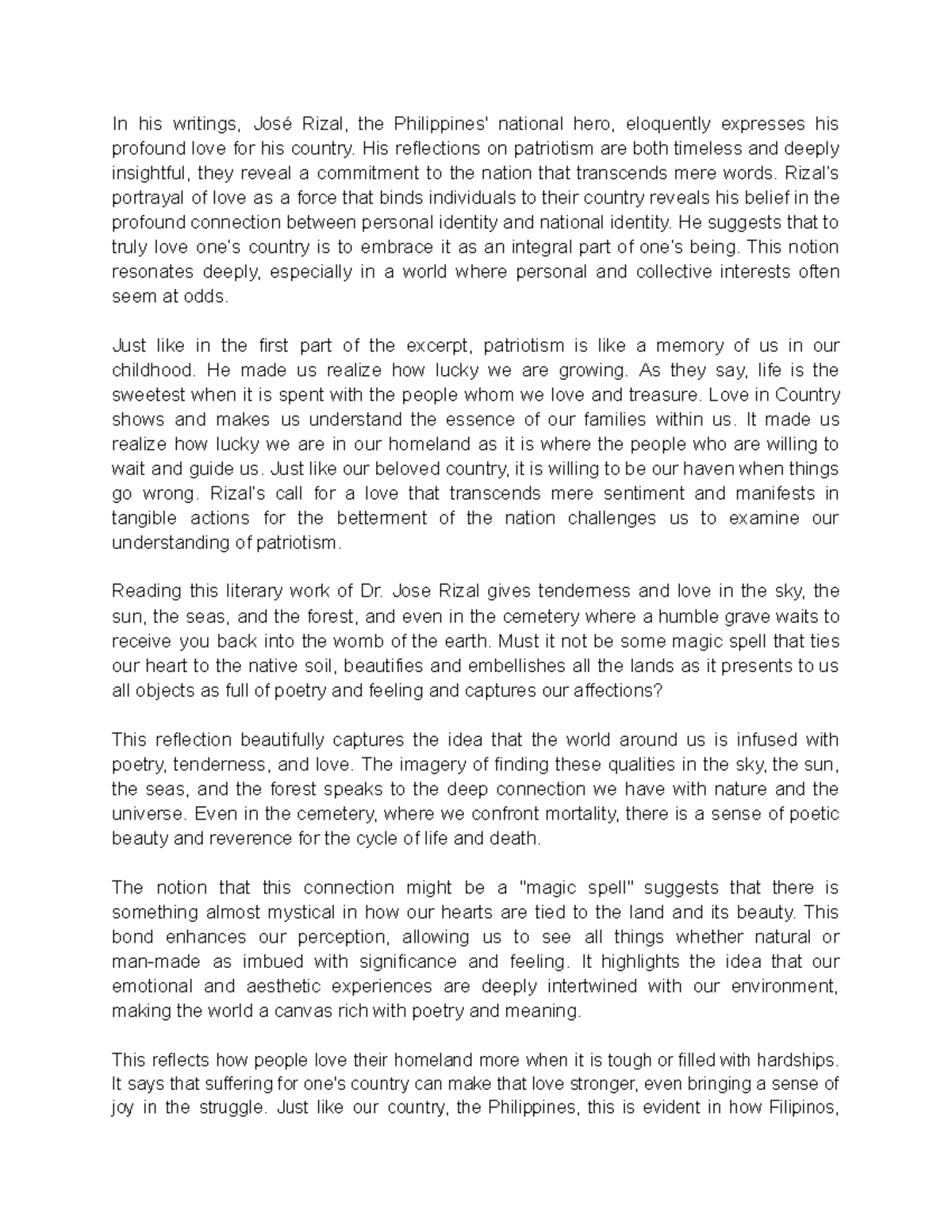 Reflection on the Writings of Rizal - In his writings, José Rizal, the ...