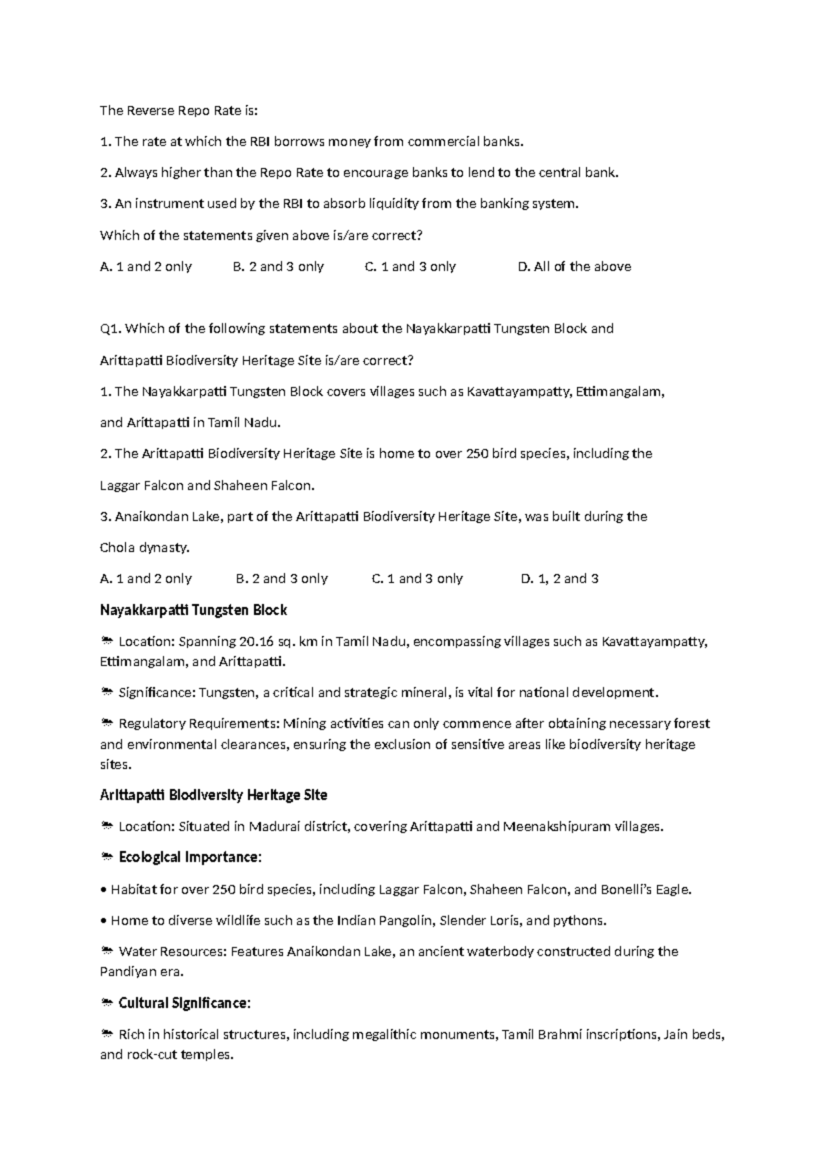 Presecure dec 2 - reference materials - The Reverse Repo Rate is: The ...