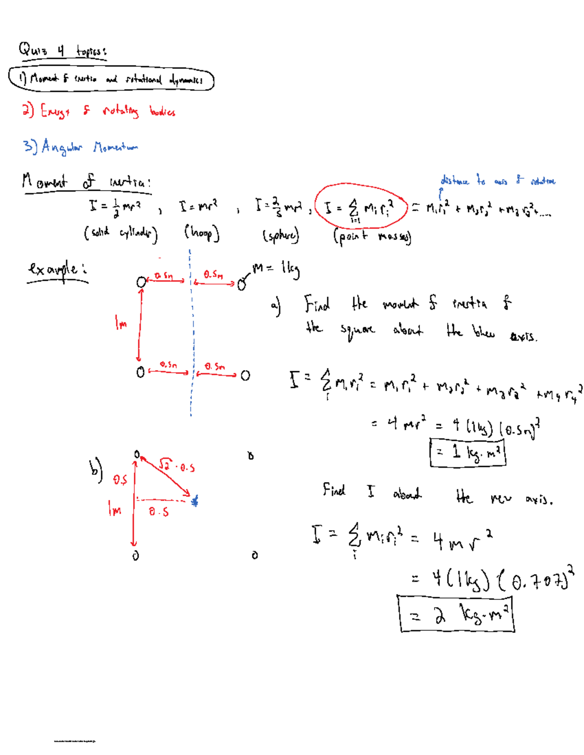 Moment of inertia note and example - Quiz 4 topics : 1) Moment f ...
