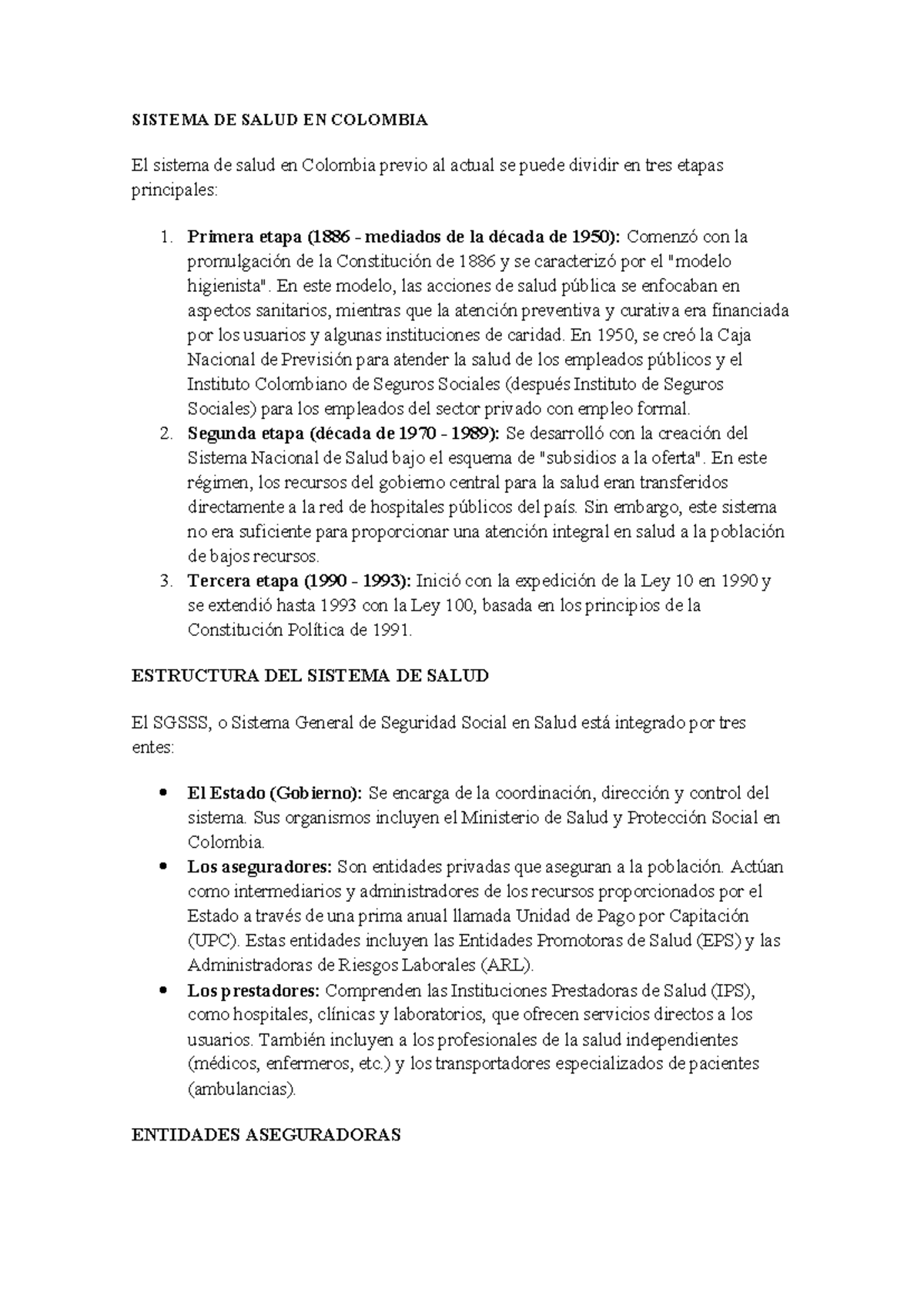 SISTEMA DE SALUD EN COLOMBIA: Evolución y Estructura - Studocu