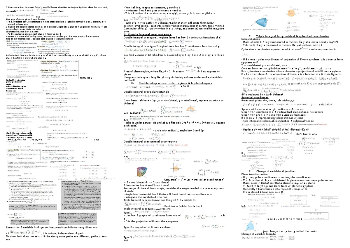 MA2104 Final Exam Cheatsheet: Key Concepts and Formulas - Studocu