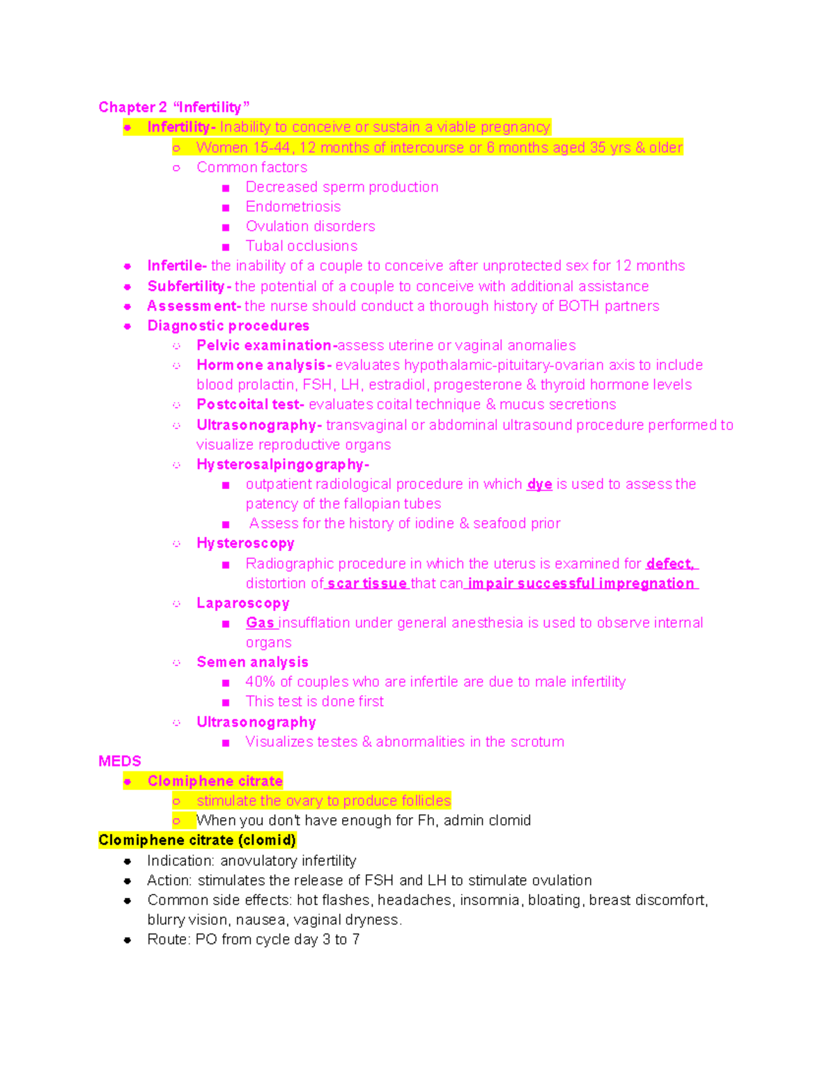 OB Week 1 Chapter 2-6 - week 1 notes - Chapter 2 “Infertility ...