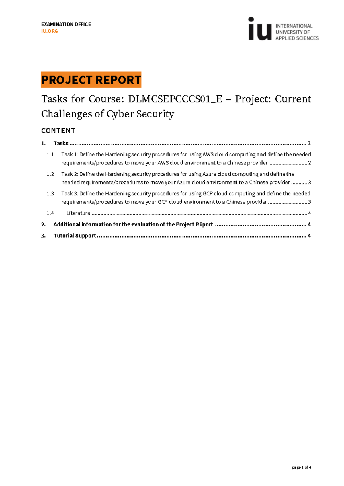 Task Project Report Dlmcsepcccs 01 E - IU PROJECT REPORT Tasks for ...