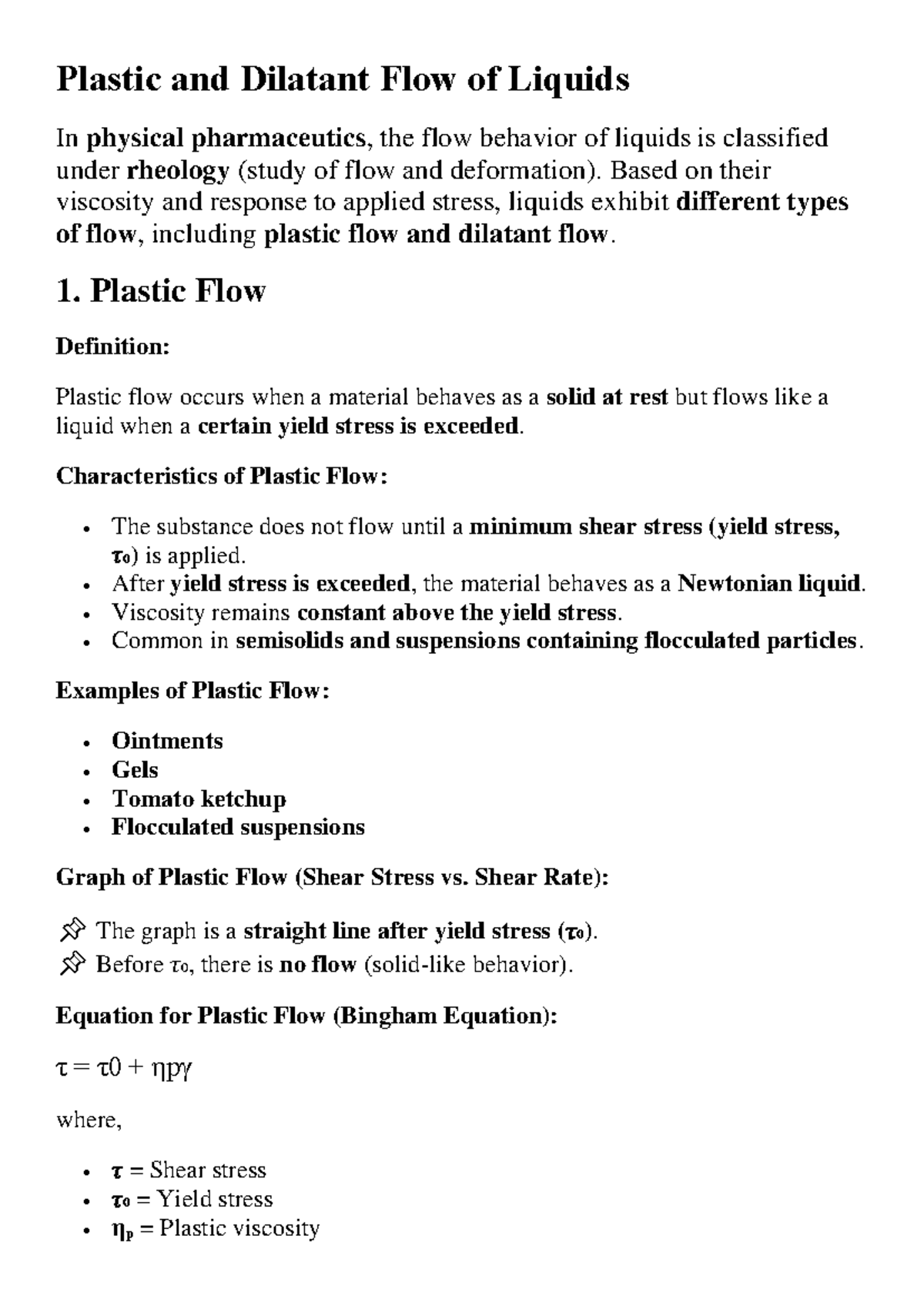 Plastic and Dilatant Flow of Liquids in Physical Pharmaceutics - Studocu