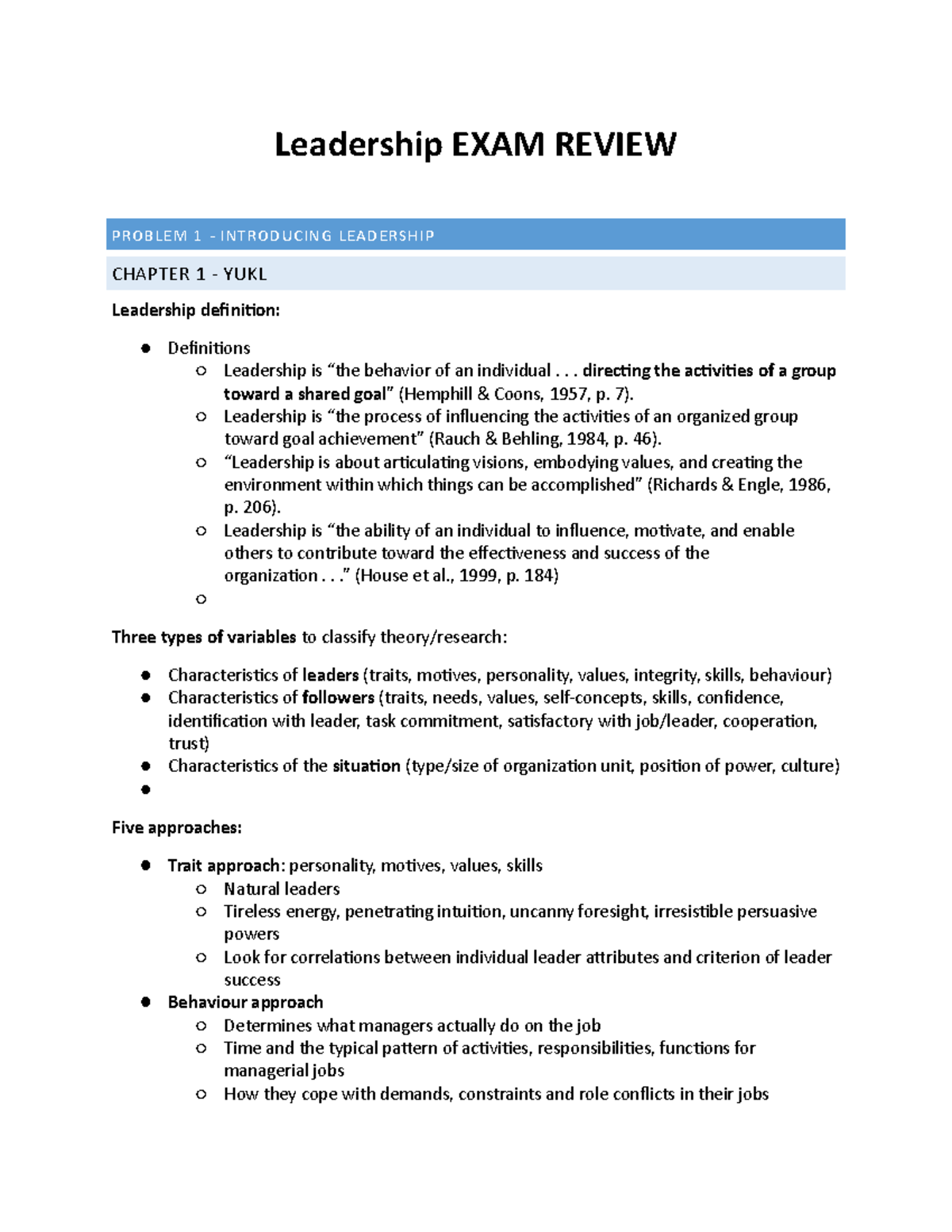 Leadership Exam Review - Key Concepts and Theories for Success ...