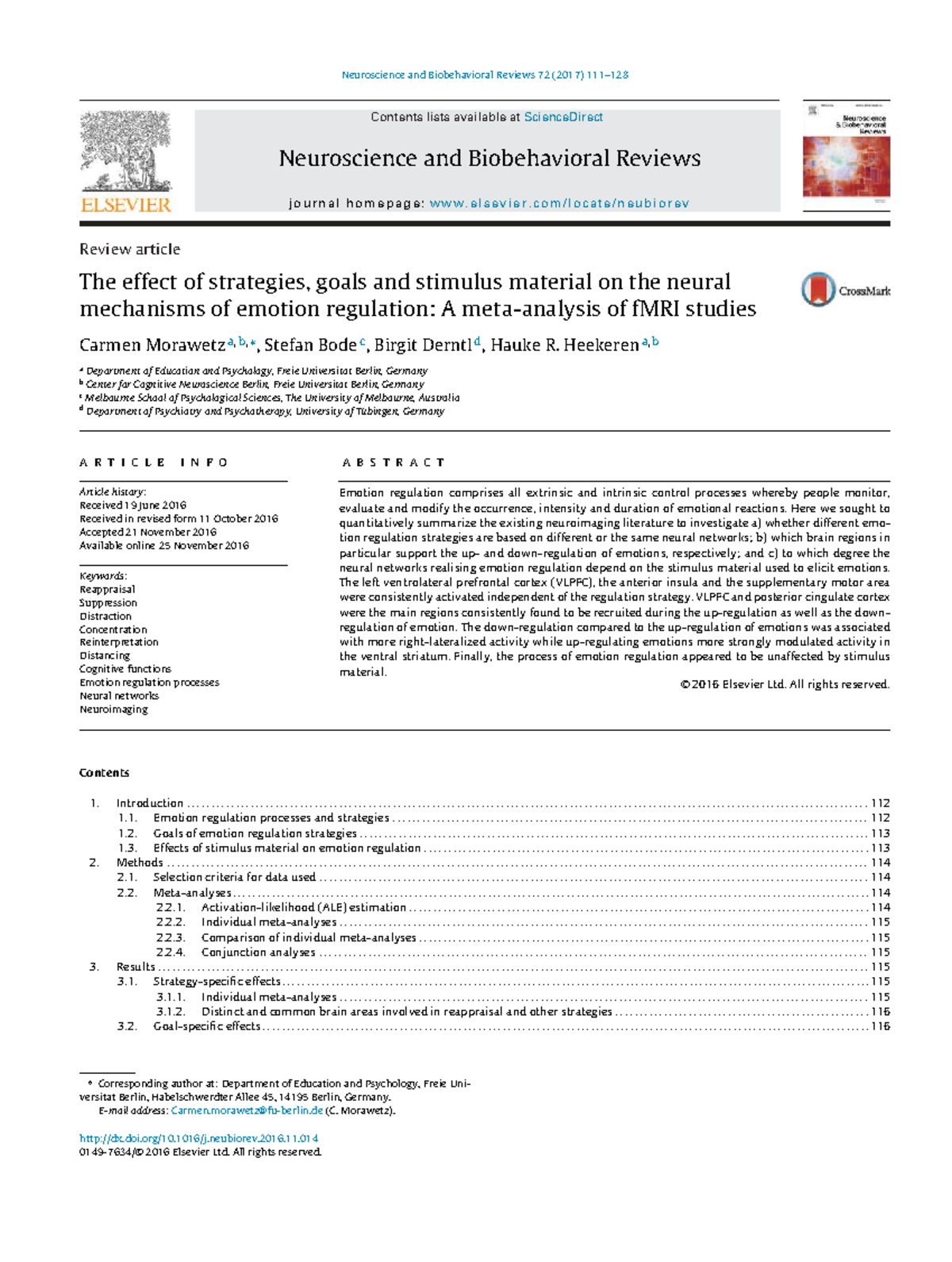 Neural Mechanisms of Emotion Regulation: A Meta-Analysis Study on fMRI ...