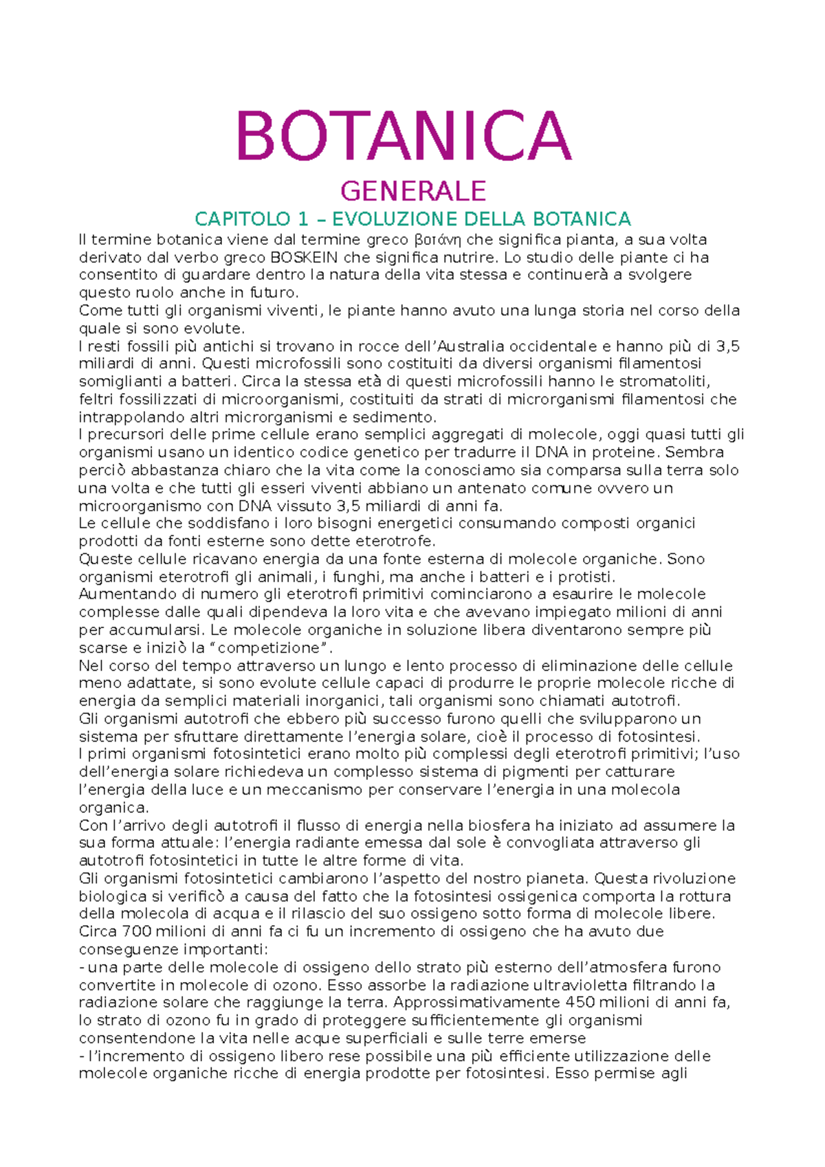 Esame di Botanica - Riassunto Completo di 