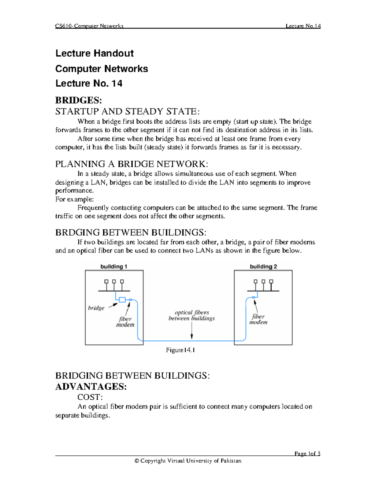 Networks Lecture No. 14: Bridges Startup & Steady State Notes - Studocu