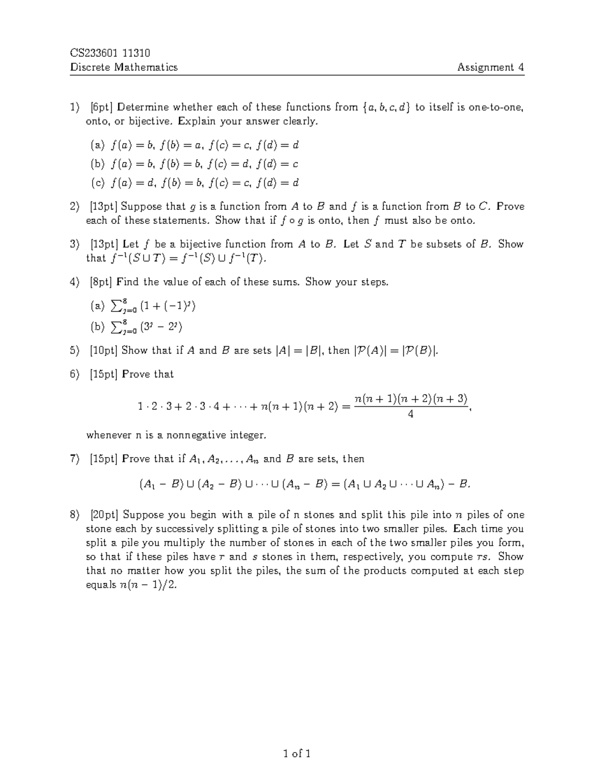 CS233601 11310 Discrete Mathematics Assignment 4 Solutions and ...