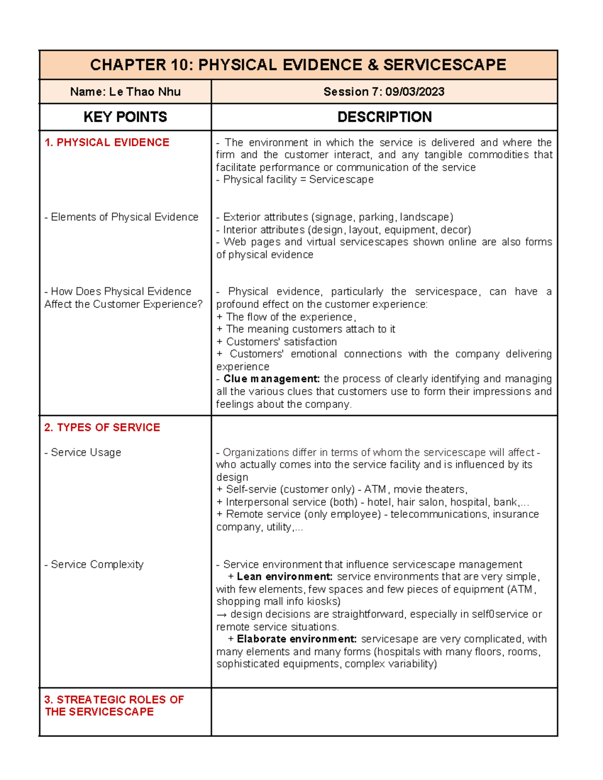Chapter 10 Notes on Physical Evidence & Servicescape (Course Code ...