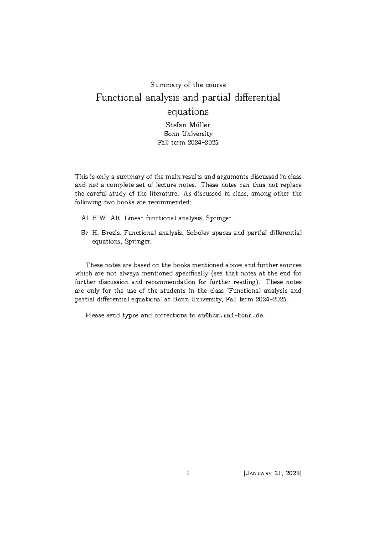 Functional Analysis and PDEs (FA PDG24) - Lecture Notes Summary - Studocu