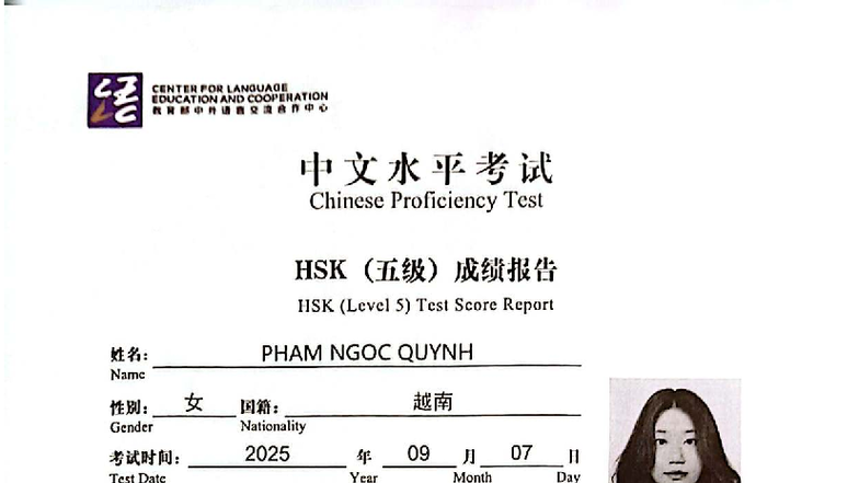 HSK Level 5 Test Score Report - PHAM NGOC QUYNH - Studocu
