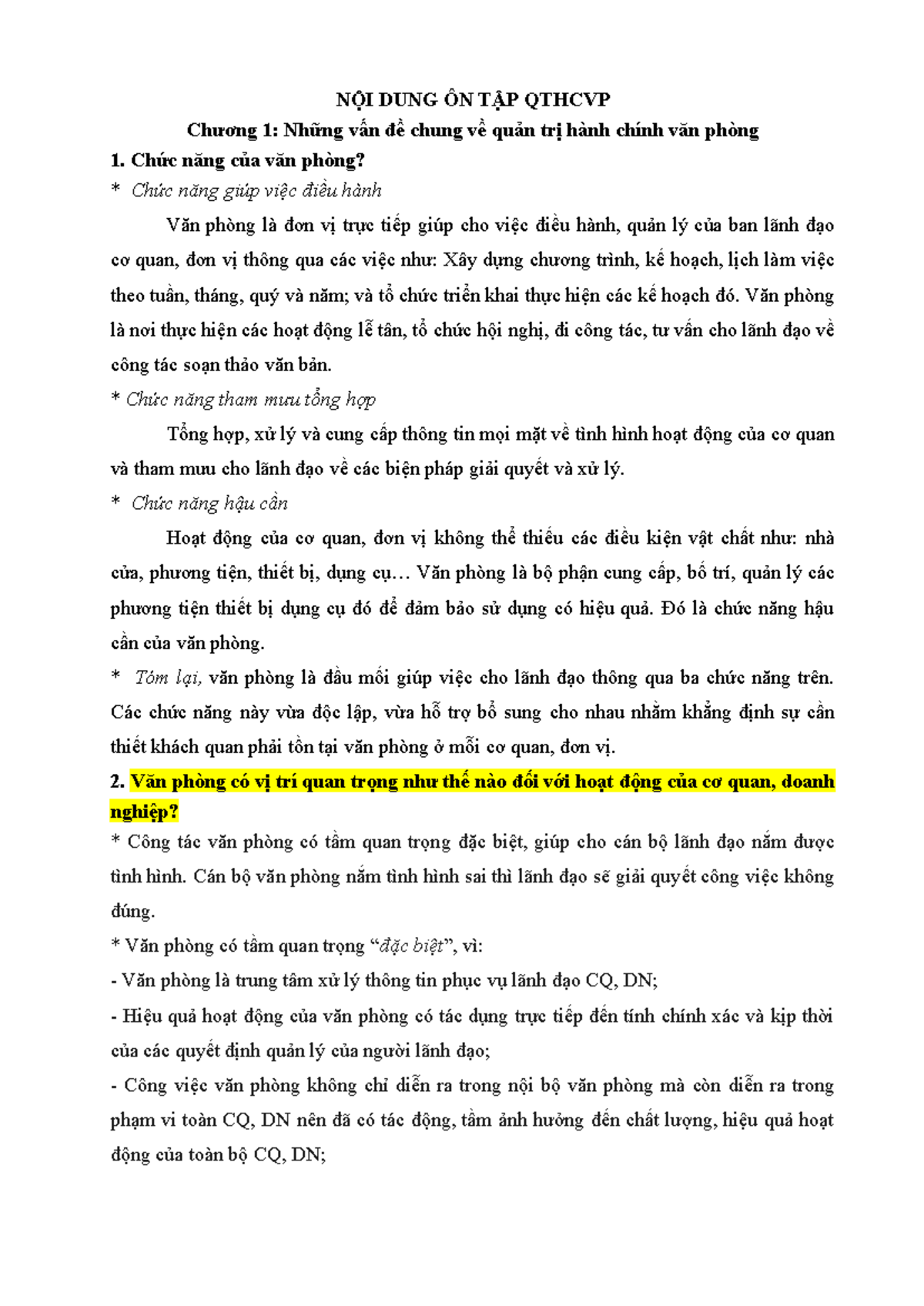 Nội Dung Ôn Tập QTHCVP: Chương 1 - Quản Trị Hành Chính Văn Phòng - Document Preview