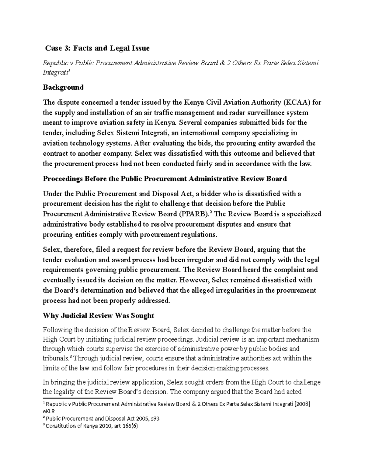 Admin Law Case Study: Republic v Public Procurement Review Board - Studocu