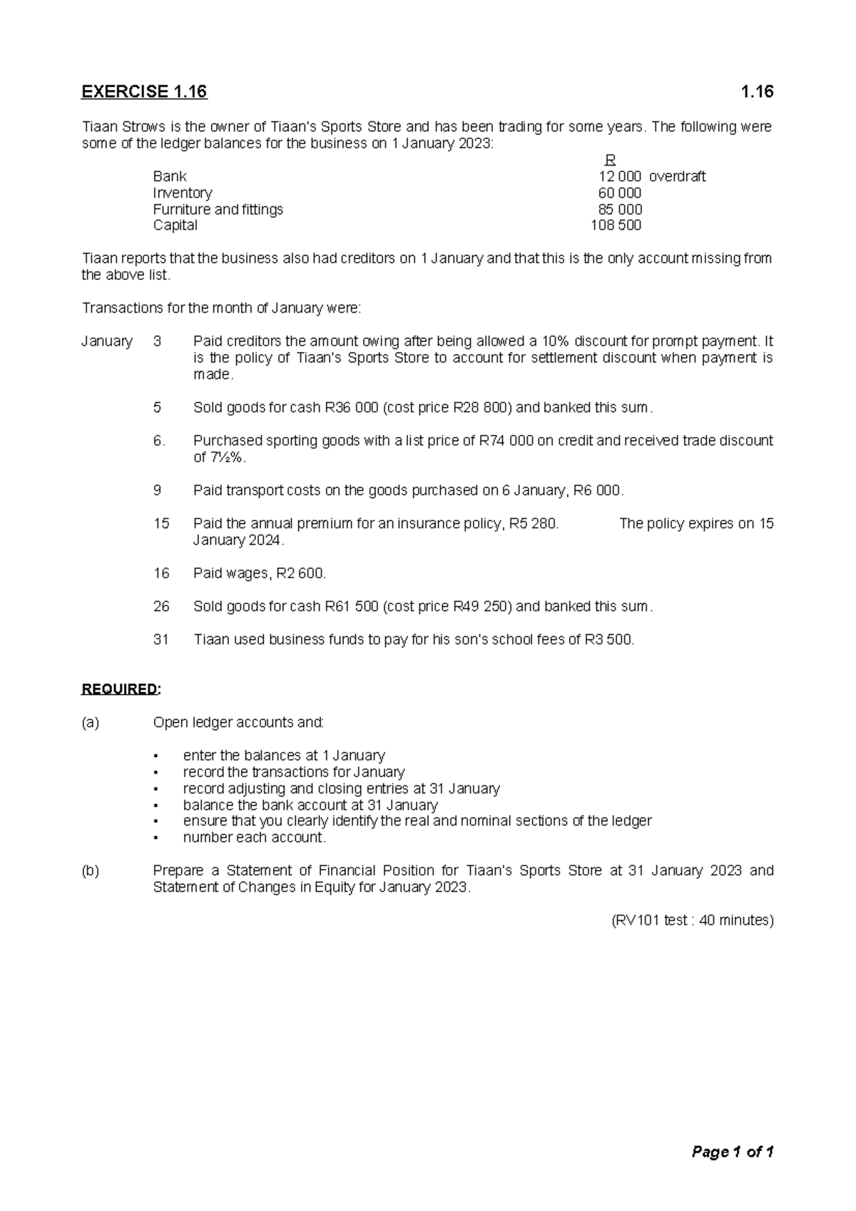 Exercise 1.16 (RV101) - Sports Store Ledger & Financial Statements ...