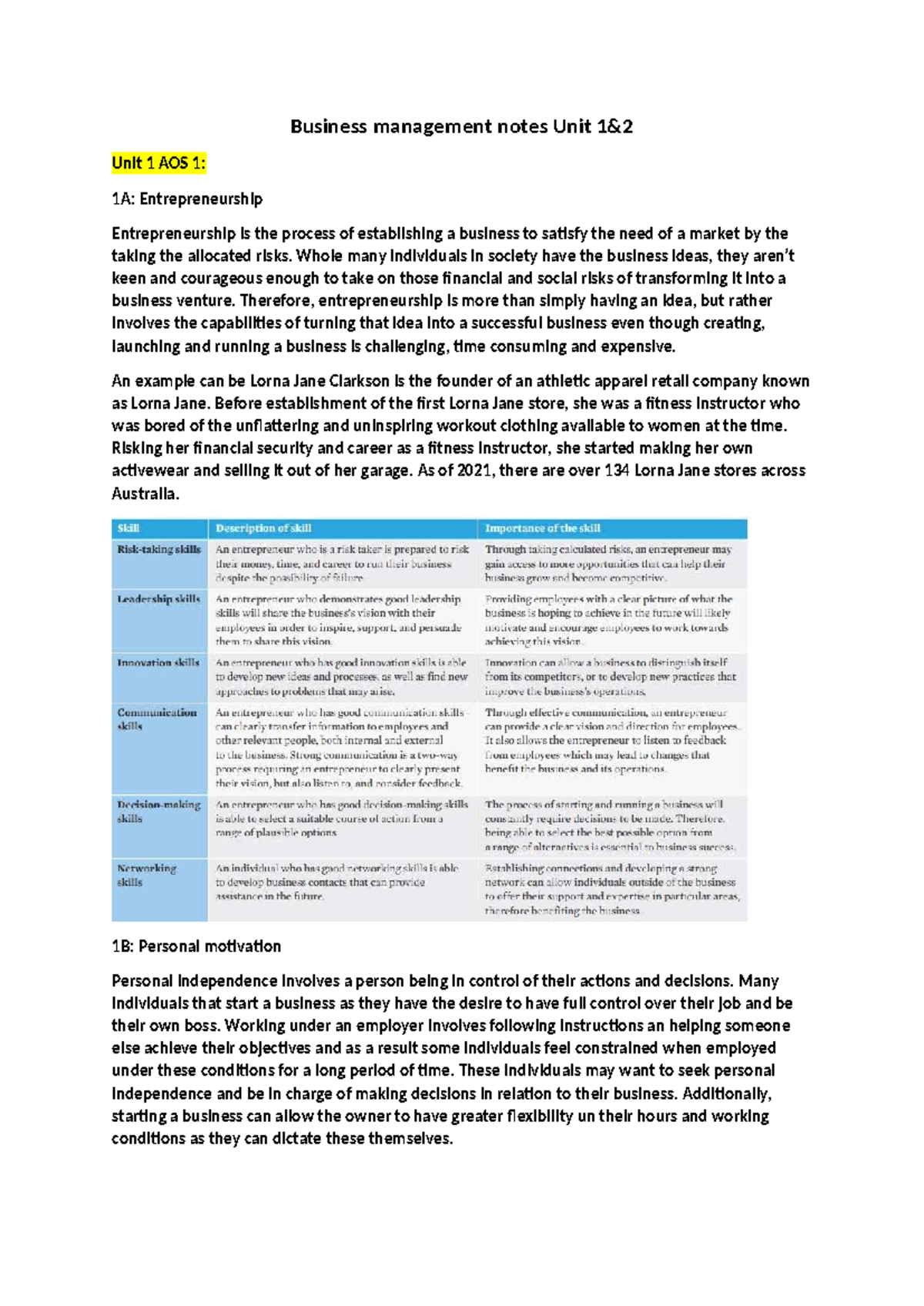 BMGT101: Business Management Notes - Units 1 and 2 Summary Insights ...