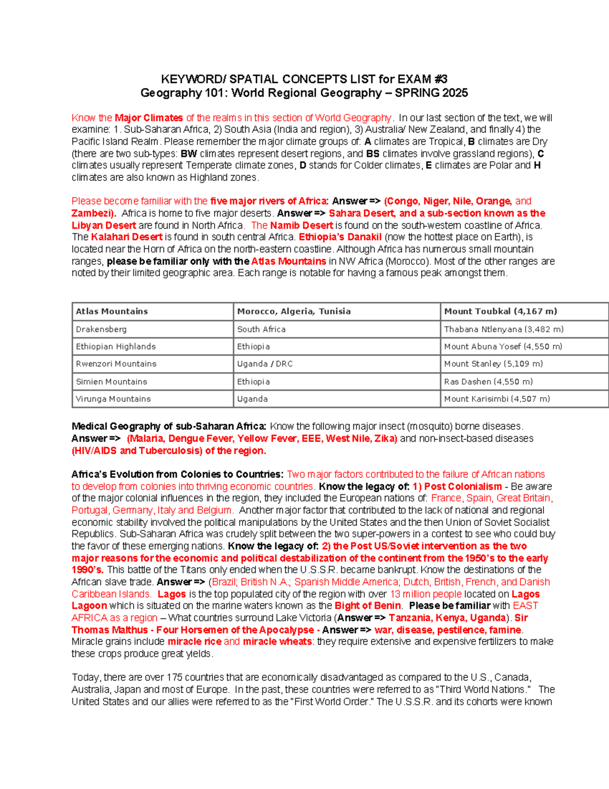 GEG101 - Final Exam Study Guide: Key Concepts in World Geography - Studocu