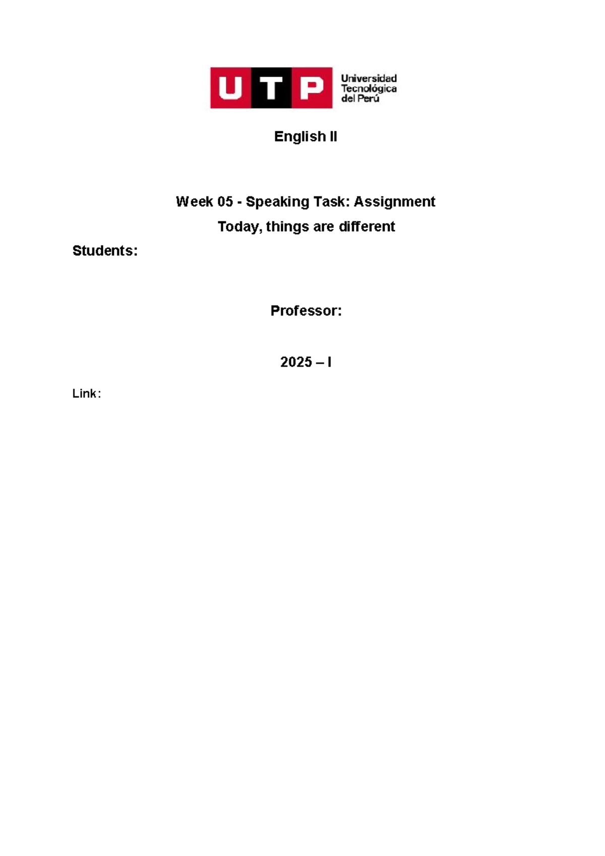 (AC-S05) Week 05 Speaking Task Assignment - English II Week 05 ...
