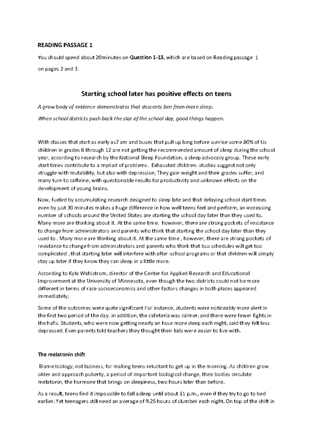 Test 2: The Impact of Later School Start Times on Student Well-Being ...