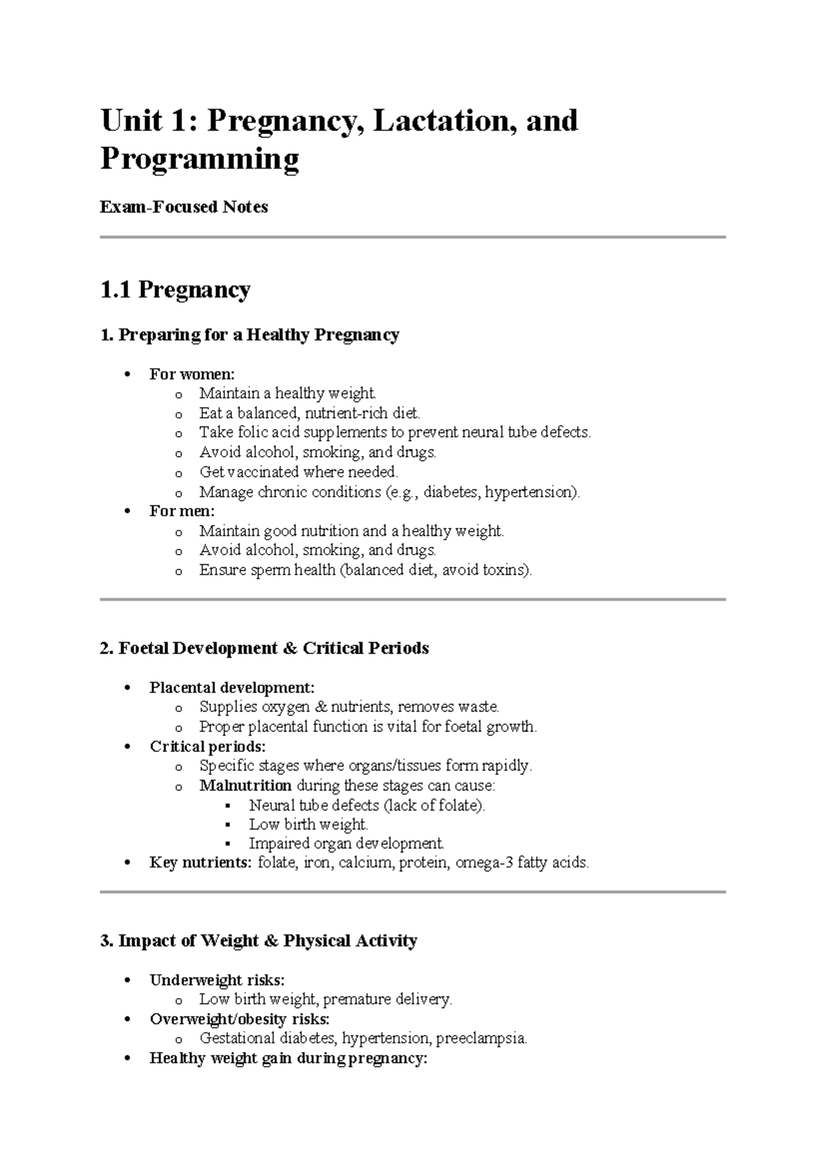 Unit 1: Pregnancy and Lactation Study Notes - Studocu