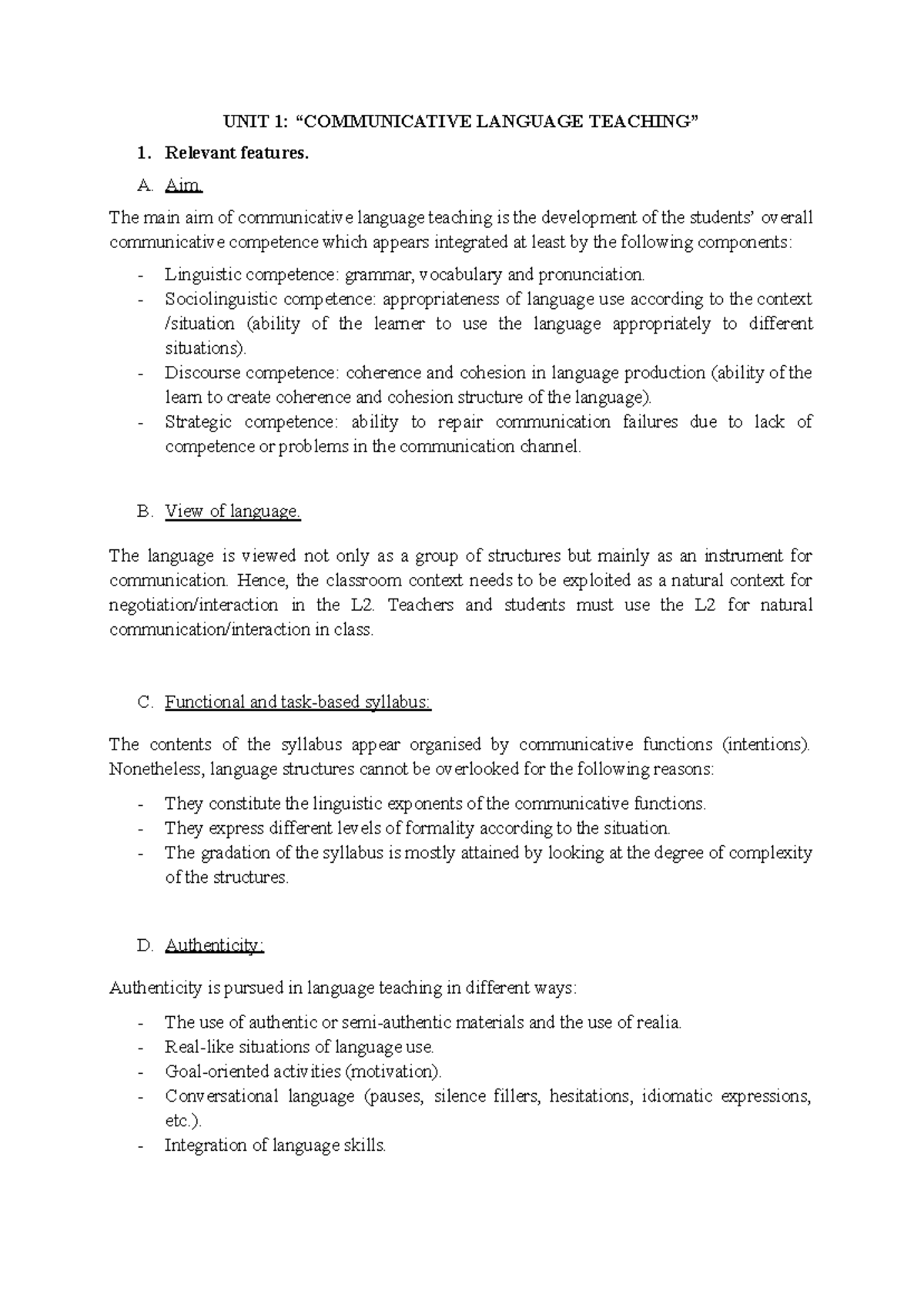 UNIT 1 - tema 1 - UNIT 1: “COMMUNICATIVE LANGUAGE TEACHING” Relevant ...