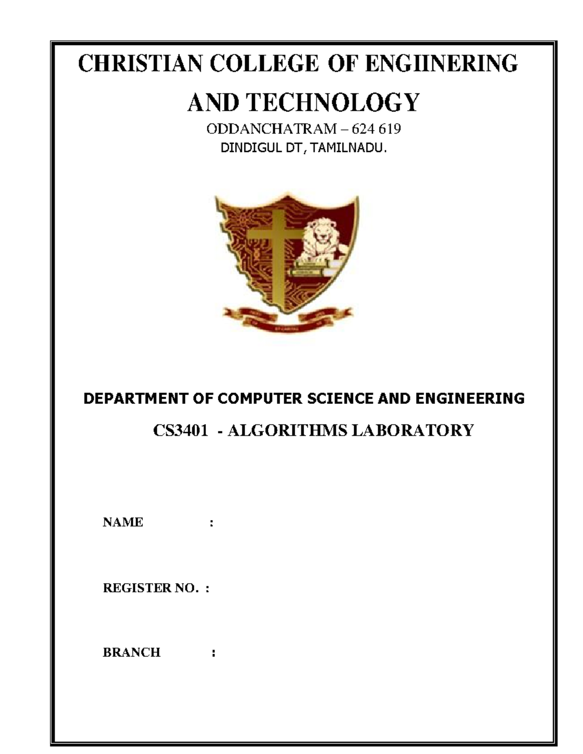 CS3401 Algorithms Lab: Linear Search, Sorting & Graph Traversal ...