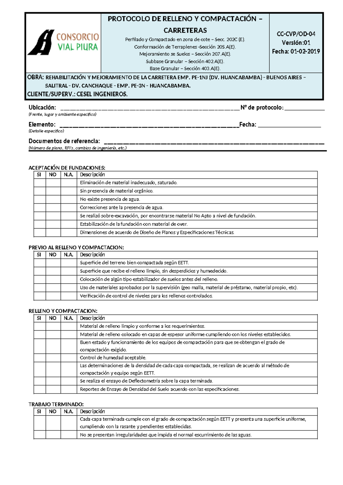 PROTOCOLO DE RELLENO Y COMPACTACIÓN CARRETERAS CC CVP OD 04 - Document Preview