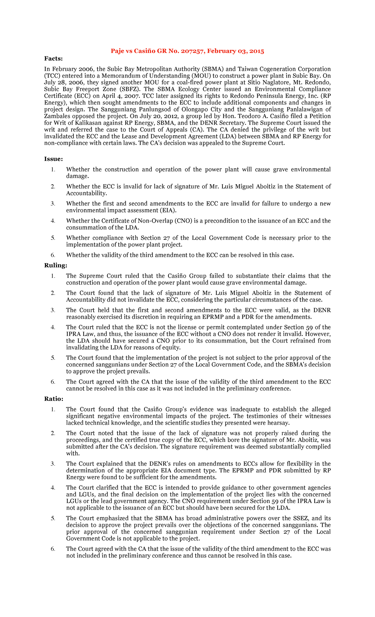 Natres F1 - reviewer - Paje vs Casiño GR No. 207257, February 03, 2015 ...