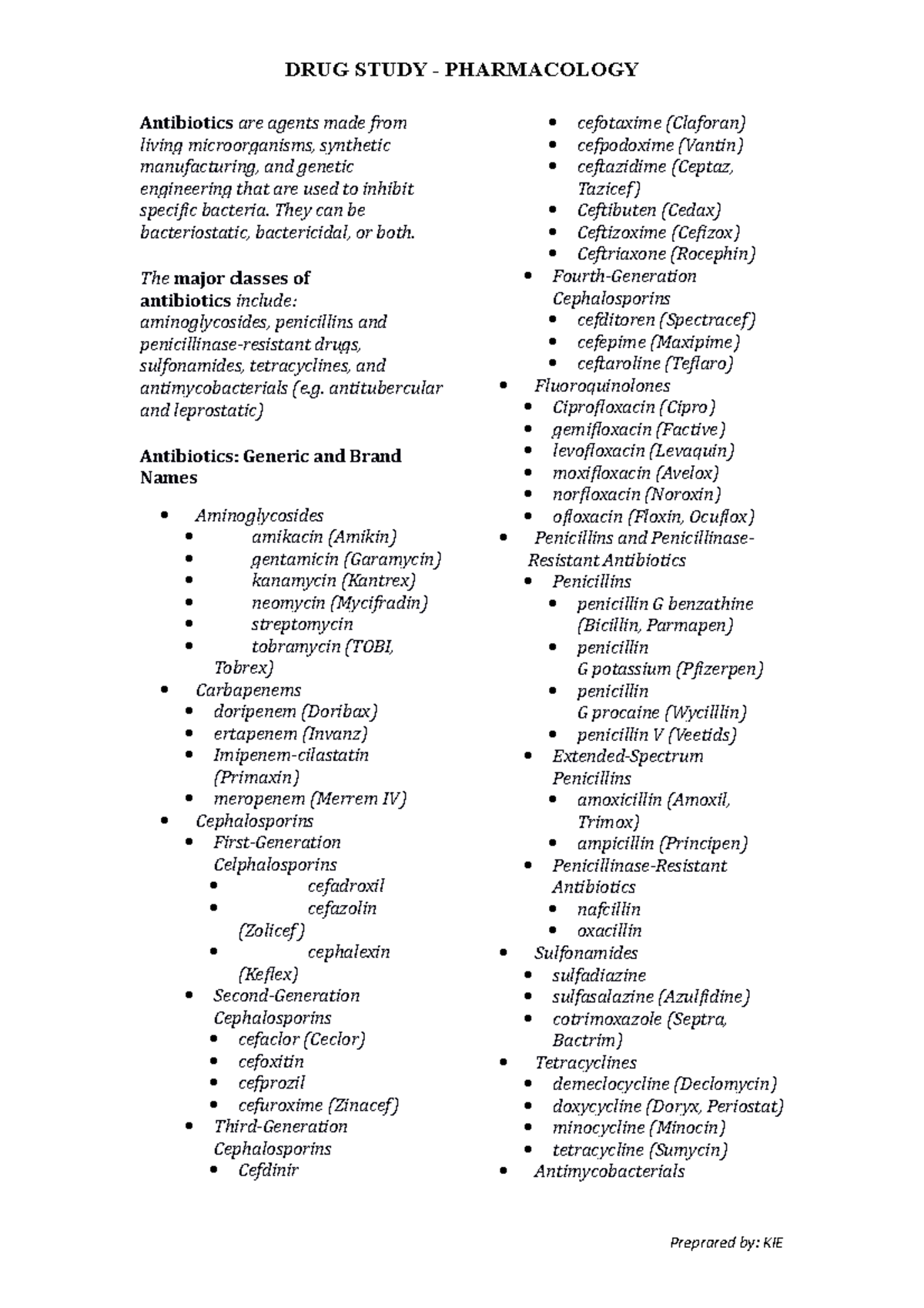 Antibiotics Overview and Classification - DRUG Study Guide - Studocu