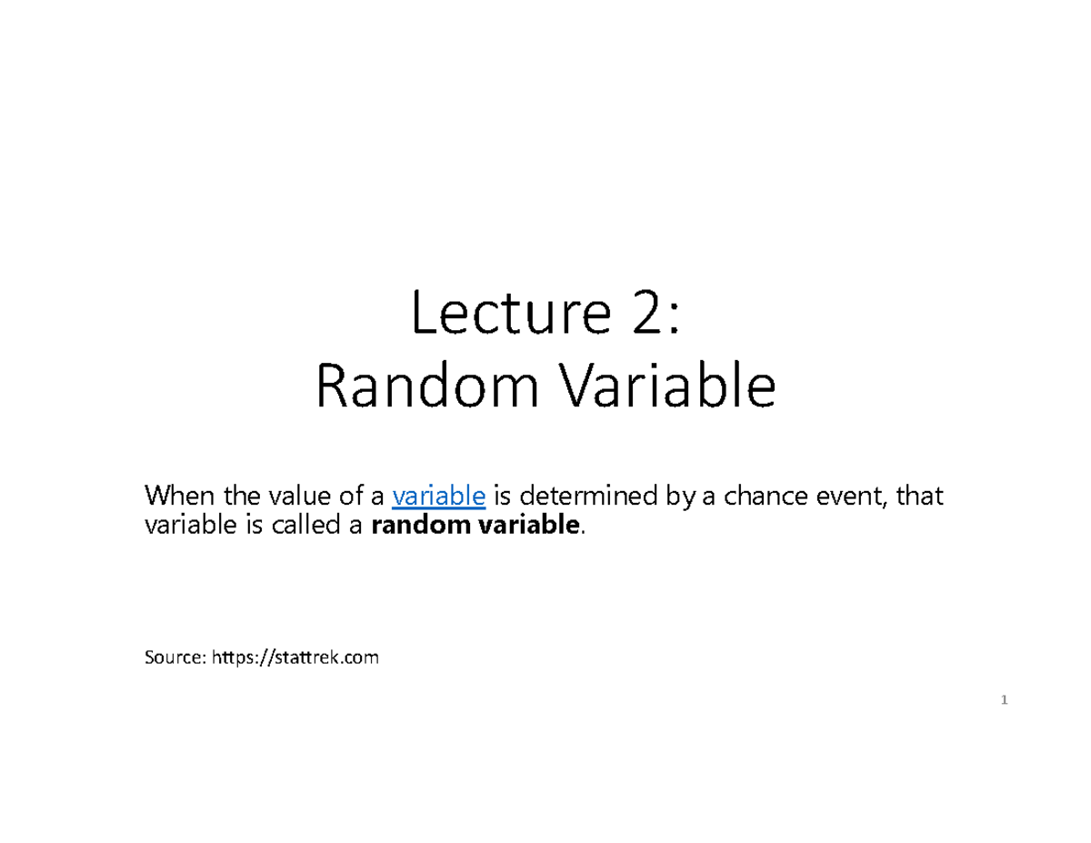 EE1004 Lecture 2: Understanding Random Variables and Distributions ...