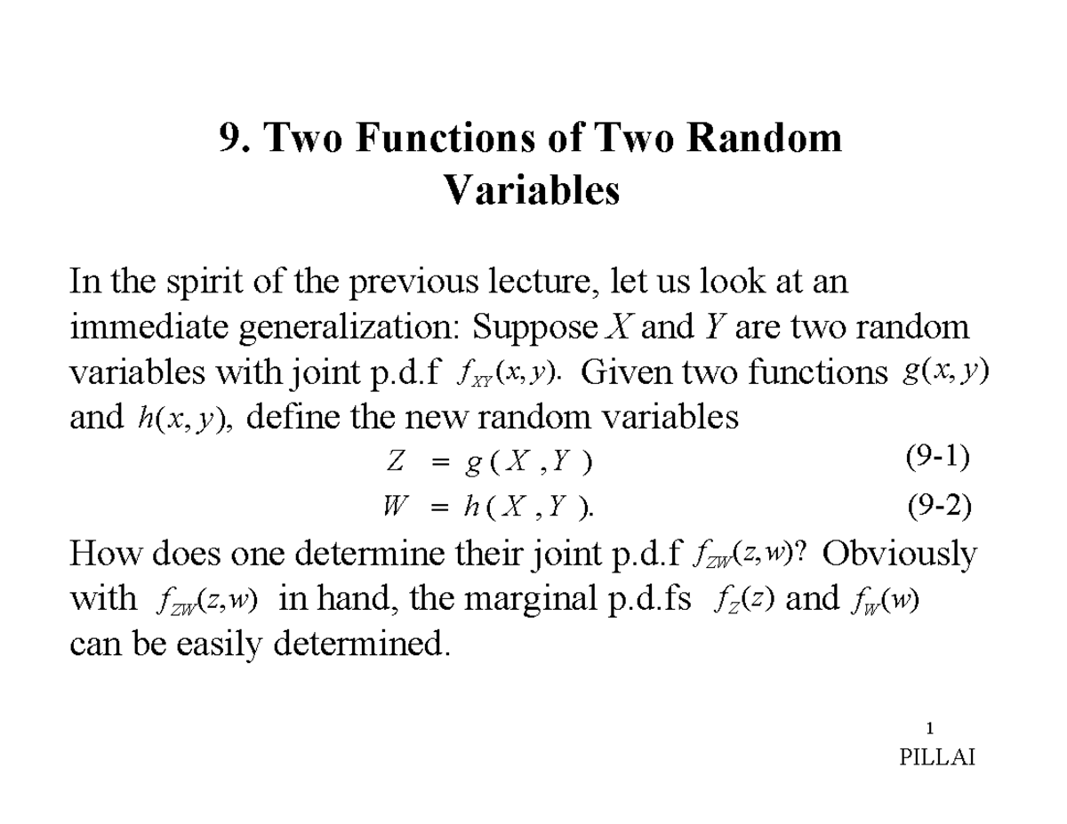 Lect9a - Random Variables Joint PDF Transformations Notes - Studocu