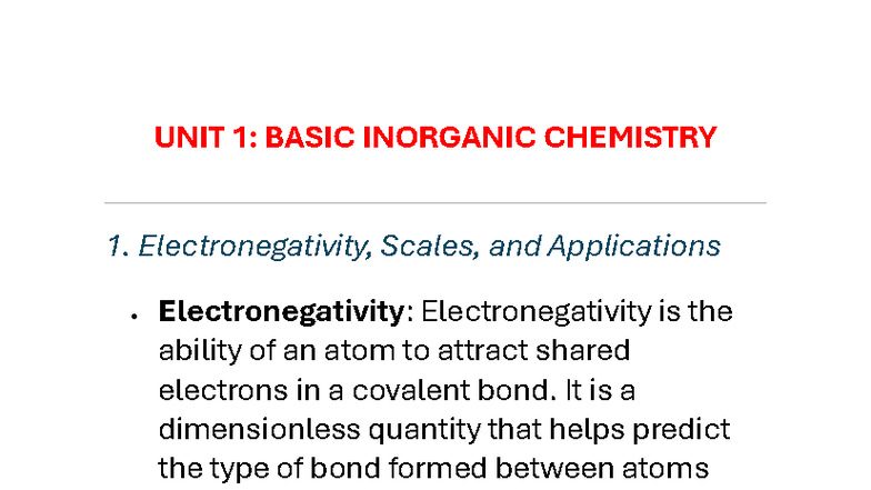 CHEM 101: Unit 1 - Basic Inorganic Chemistry Overview and Key Concepts ...