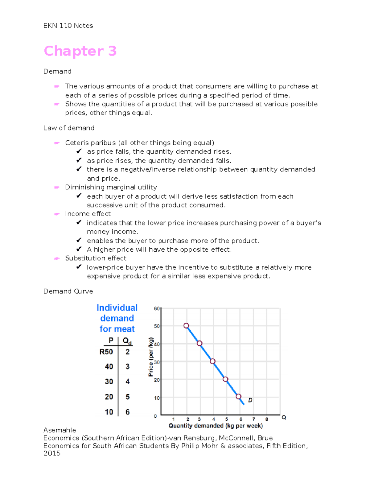 Economics CH 3: Key Concepts and Demand-Supply Summary Notes - Studocu