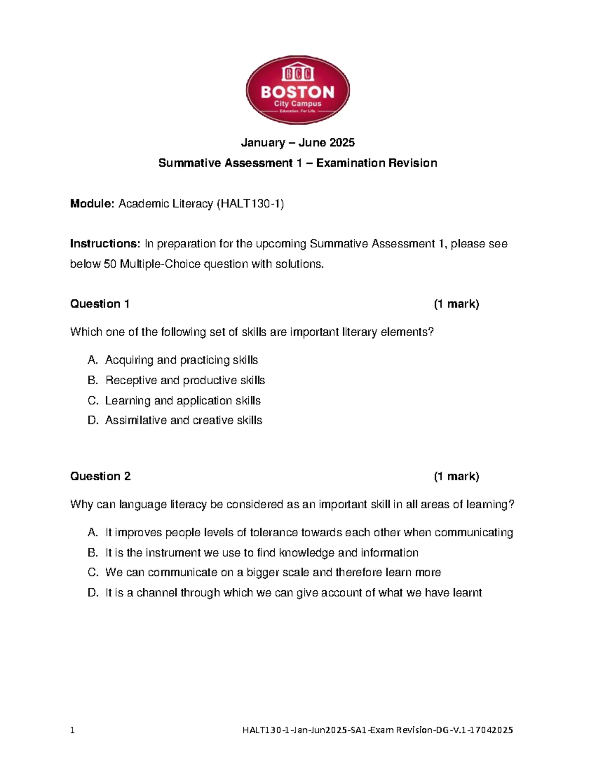 HBMN130 Jan-Jun 2025 Summative Assessment 1 Exam Revision Guide - Studocu
