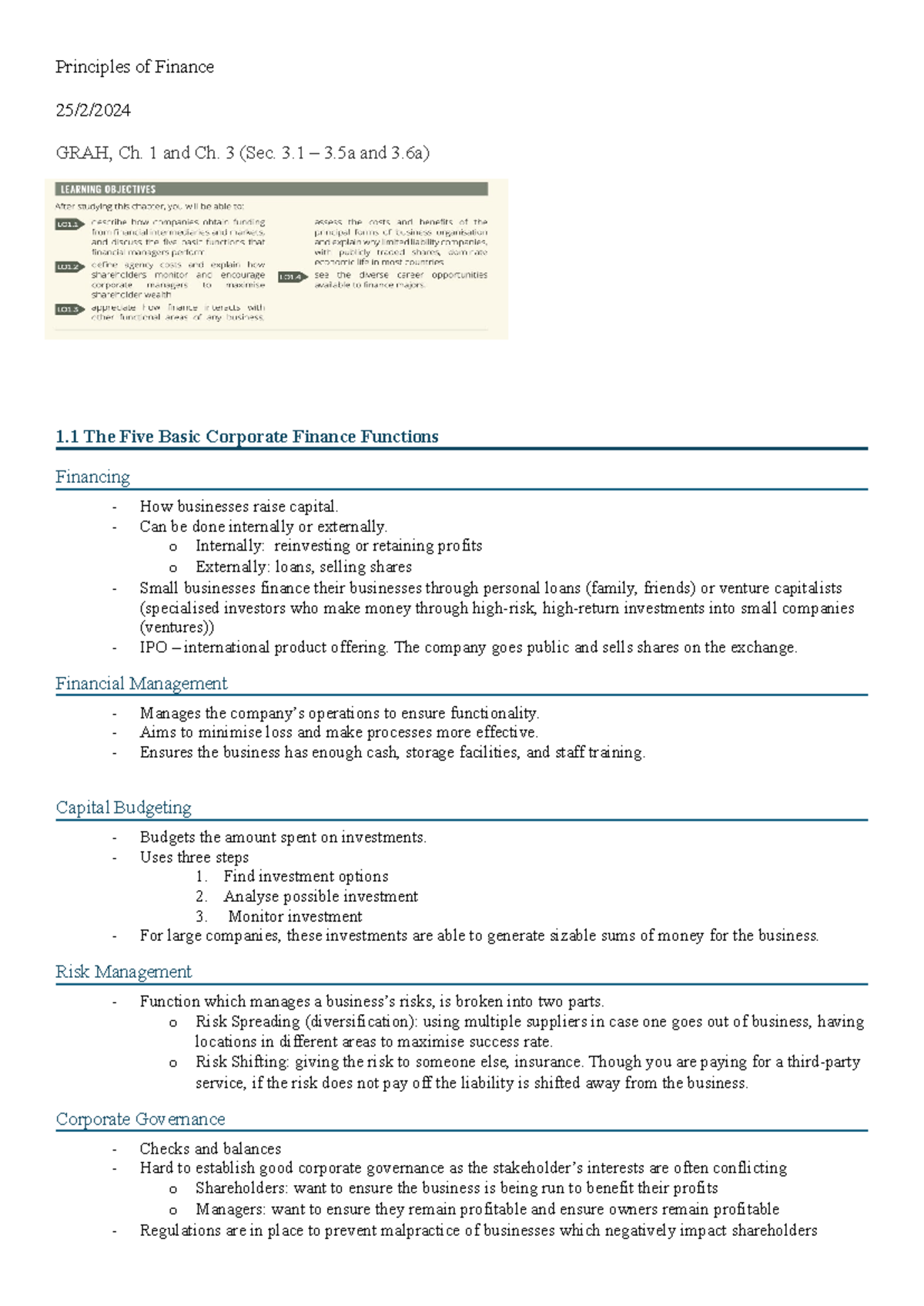 Principles of Finance - Key Concepts & Functions Overview - Studocu