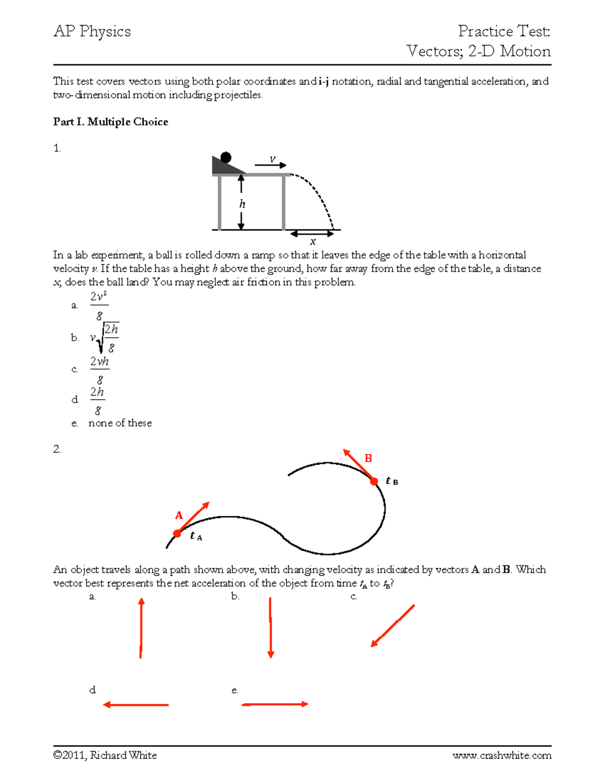 AP Physics Practice Test: Vectors & 2-D Motion Solutions - Studocu