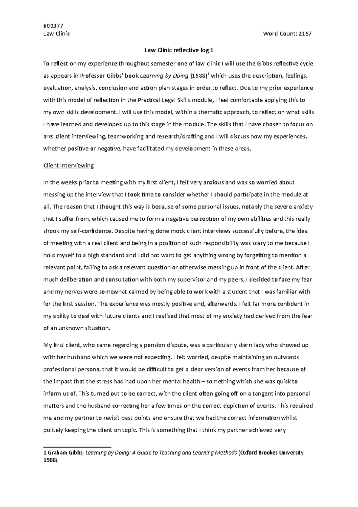 Law Clinic Reflective Log 4: Insights & Experiences from Practice - Studocu